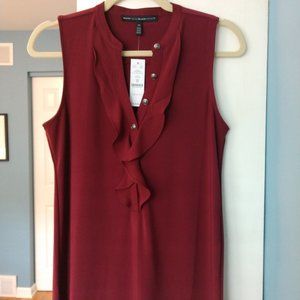 Whte House Black Market Sleeveless Knit Ruffle Top